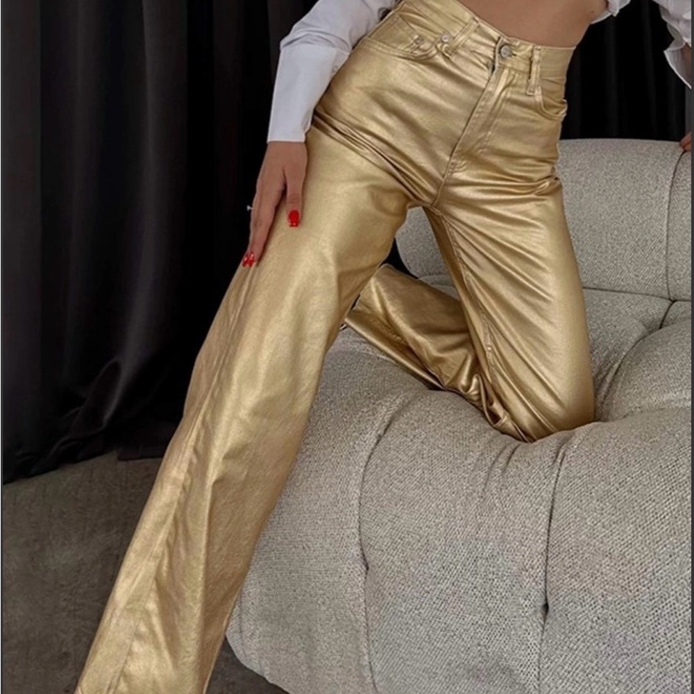 Shiny Gold High-Waisted Pants